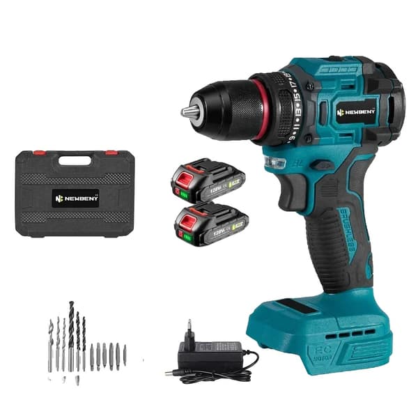 Borstlös Elektrisk Borrmaskin, 18V Effekt, 21+2 Momentinställningar,2 Batteri EU Kontakt