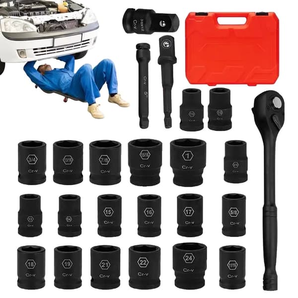 1/2" Drive Socket Sæt, Holdbart Krom Vanadium Stål, Bærbart til Hjemmet og Reparationsværksteder