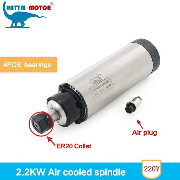 Luftkølet spindelmotor, 2,2 kW effekt, 0-24000 omdr./min hastighed,Bare Spindel