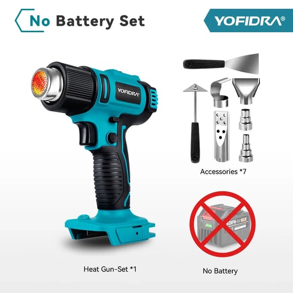 Varmepistol, 18V 2500W Strøm, LED Temperaturvisning,Ingen batteri