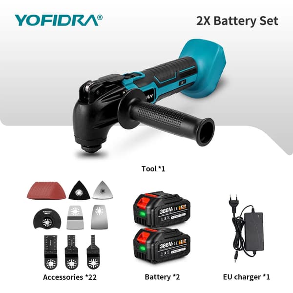 Trådløs Oscillerende Værktøj, 600W Effekt, 6 Vibrationsniveauer,2stk 388vf Batteri