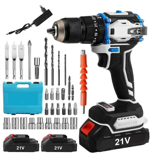 21V Børsteløs Elektrisk Skruetrækker, 70N·M Moment, 1800rpm Hastighed,2 Batteri 1 EU Stik