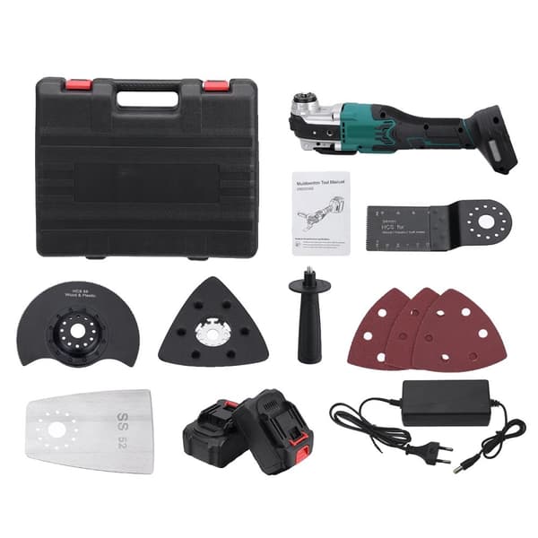 Elektrisk Oscillerande Trimmer Såg, Borstlös Motor, 6 Hastighetsinställningar, Snabbchuck,2 Batterier