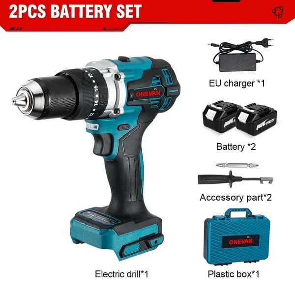 Impactboremaskine, 4600 omdr./min uden belastning, børsteløs motor,2 Batteri EU Stik B
