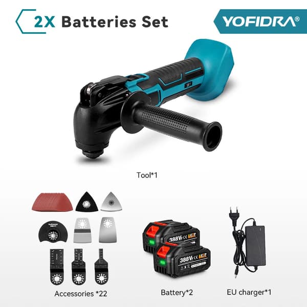 Yofidra Multifunktionel Oscillerende Værktøj, 600W Effekt, 6 Hastighedsniveauer,2X388vf Batteri Sæt