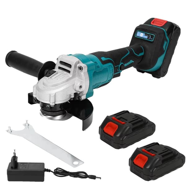 125MM Børsteløs Vinkelsliber, 3 Hastighedsindstillinger, Ergonomisk Håndtag,Med 2XBattery
