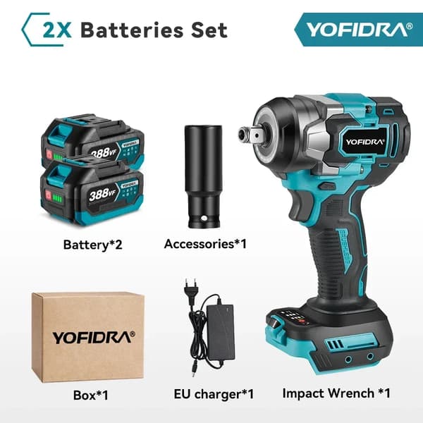 Slagskruvdragare, 1200N.m vridmoment, 5 växlar,2 Batteri EU Plug a