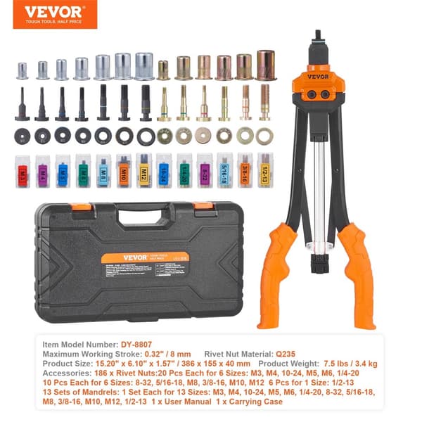 Rivet Nut Værktøjssæt, 16 tommer længde, 186 stk. Rivetmøtrikker,16in 186pcs SemiAuto