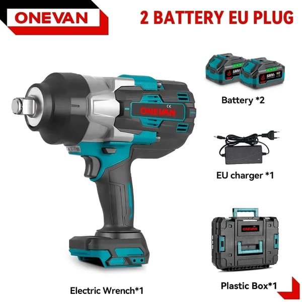 Elektrisk Slagskruvdragare, Hög Moment 3500N.M, Borstlös Motor,2Batteri 1EU Laddare