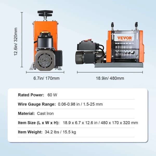 Elektrisk Kabelafisoleringsmaskine, 60W Effekt, 1,5-25mm Kabeltykkelsesområde,1,5-25mm 60W