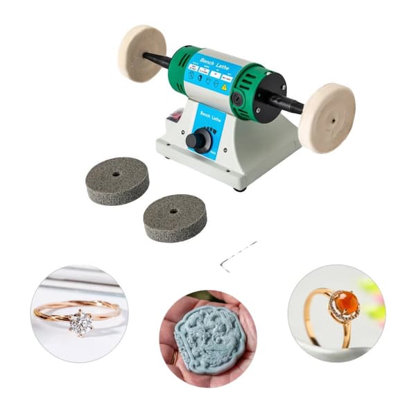 Bänk Smyckespolerare, Justerbar Hastighet 800-10000RPM, Inkluderar Tyg- och Fiberhjul,Vit-Grön