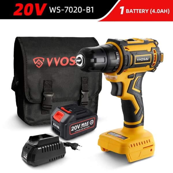 20V Trådløs Boremaskine, 50N.m Moment, Børsteløs Motor,20V WS-7020-B1