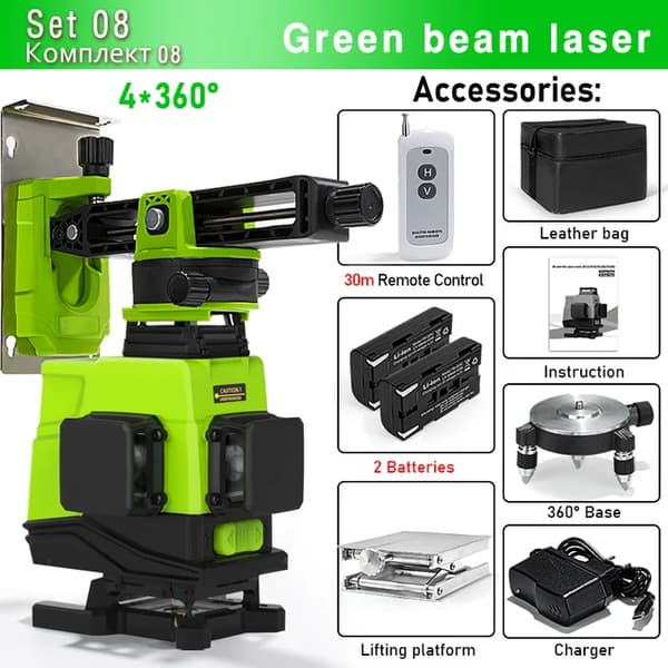 Grøn Linje Laser Niveau, 16 linjer, Fjernbetjening, IE162 2 batterier
