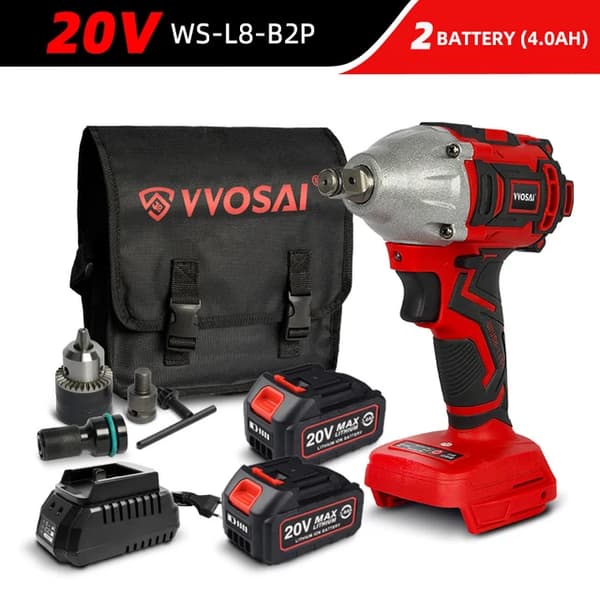 Elektrisk skiftnyckel, trådlös, borstlös teknologi, 20V WS-L8-B2P