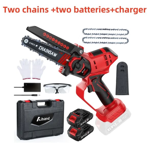 Mini Kædesav, Trådløs Betjening, Genopladeligt Batteri, 2 stk 2A batteri