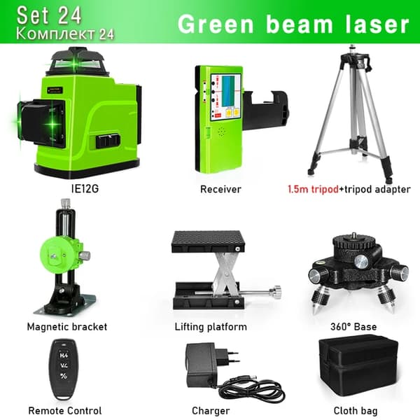 Laser Niveau, Fjernbetjening, Grøn Linje, IE12G-DC11G-BL12-H15