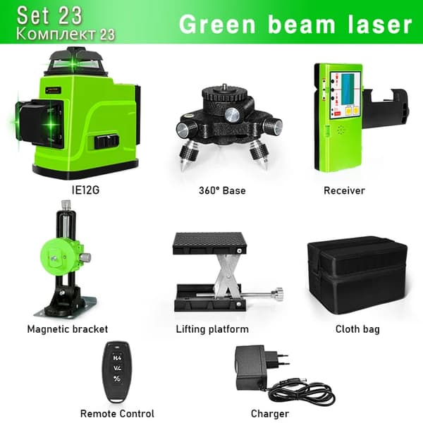 Laser Niveau, Fjernbetjening, Grøn Linje, IE12G-DC11G-BL12