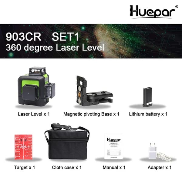 Laser Niveau, 12 Linjer, 360 Graders Rotation, 903CR