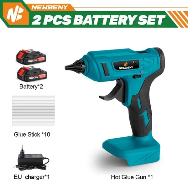 Trådløs varm lim pistol, 280°C temperatur, bærbar husstand DIY reparation., 2 Batteri EU-stik