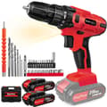 Miniatyrbillede 2 af 2: 21V Batteridrill, 25+1 Momentindstillinger, 45 Nm Maks. Moment, LED Lys,Rød med 2x Batteri