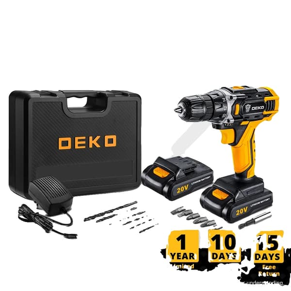 Batteridrevet boremaskine, tomgangshastighed 1350 omdr./min, maksimal borediameter 10 mm, nominelt drejningsmoment 28/32/42 N·m,DKCD20FU-Li SÆT3