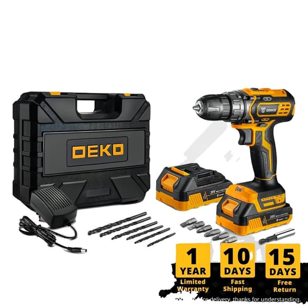 Batteridrill, Tomgångshastighet 1350 varv/min, Max borrdiameter 10 mm, Nominellt vridmoment 28/32/42 N·m,DKCD20XL01-5S3