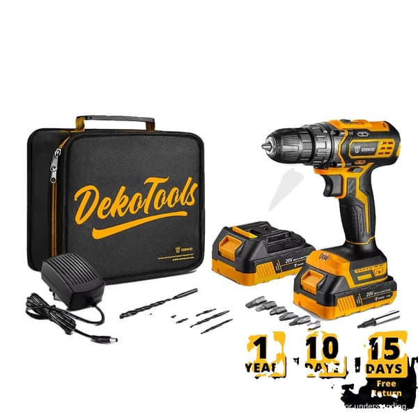 Batteridrevet boremaskine, tomgangshastighed 1350 omdr./min, maksimal borediameter 10 mm, nominelt drejningsmoment 28/32/42 N·m,DKCD20XL01-B5S2