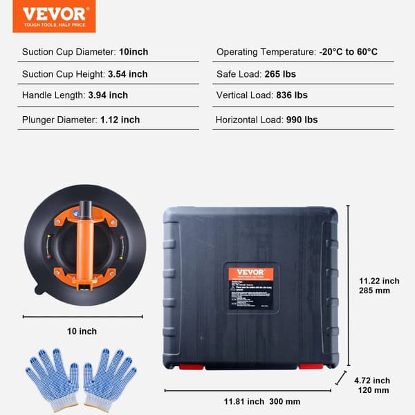 Vakuum Sugekop, Ergonomisk Håndtag, Holdbar Opbevaringsboks,1stk 10in Metal