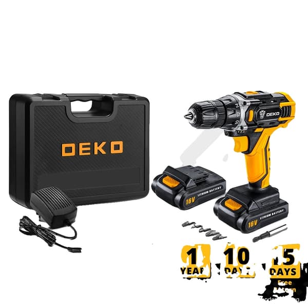 Batteridrevet boremaskine, tomgangshastighed 1350 omdr./min, maksimal borediameter 10 mm, nominelt drejningsmoment 28/32/42 N·m,DKCD16FU-Li SÆT3
