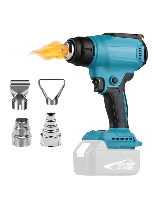 Trådløs varmepistol, 18V batteri kompatibel, temperaturinterval 350-550°C, overbelastningsbeskyttelse,Under 500W, Blå