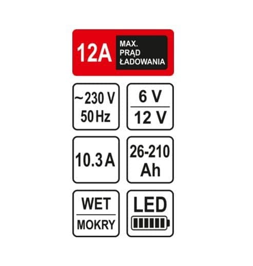 STHOR ENSRETTER 6/12V 12A 210Ah LED
