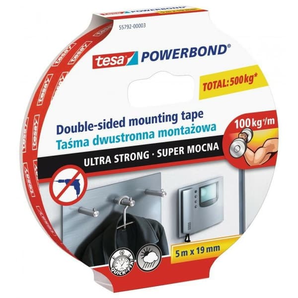 TESA DOBBELTSIGT POWERBOND TAPE 5m x 19mm ULTRA STÆRK