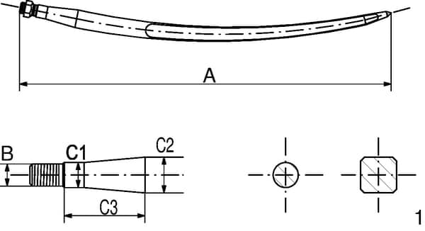Læssetand, lige, stjerneprofil 35x860 mm spids med hul Ø 11,5 til fjederstift sort gopart FT4064GP