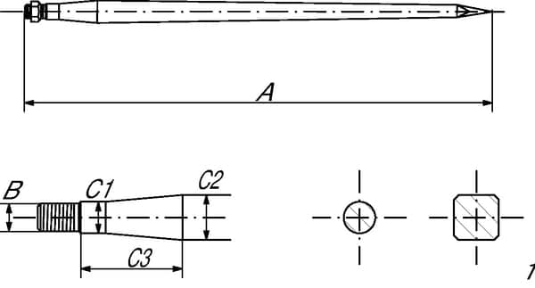 Læssetand, lige, stjerneprofil 35x860 mm spids med hul Ø 11,5 til fjederstift sort gopart FT4064GP