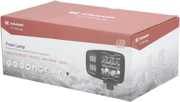 LED-forlygte, rektangulær, 12/24V, 220x197,2x80,5 mm, opvarmet, fjernlys/nærlys, snefang, højre