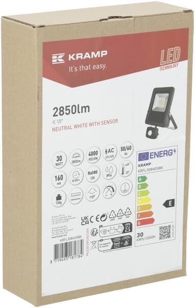 LED-belysningsarmatur, 30W, 4000K med sensor KRFL30840SBK