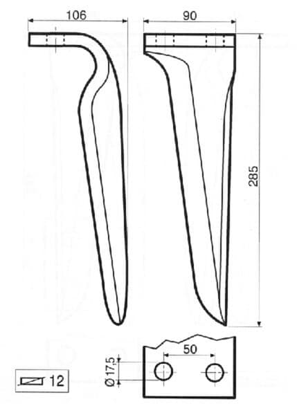 Rotorharvspinn, vänster, L=285 mm lämplig för Falc, Kramp KE0923