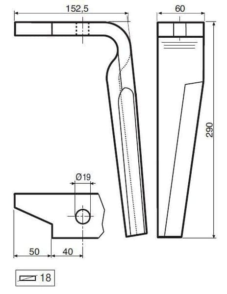 Rotorharvspinn, höger, L=290 mm lämplig för Amazone, Kramp KE0116