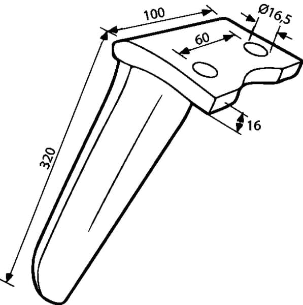 Rotorharvspinn, höger, L=315 mm lämplig för Howard, Kramp KE0504