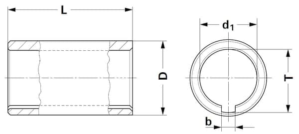 Profilmuffe, Ø 25 mm, 8 mm not, L-100 mm 6740165KR