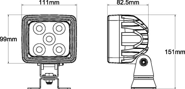 LED-arbejdslampe til Fendt, firkantet 67W 5600lm 10/30V med Deutsch-stik vidvinkellys 20 LED Kramp LA10410