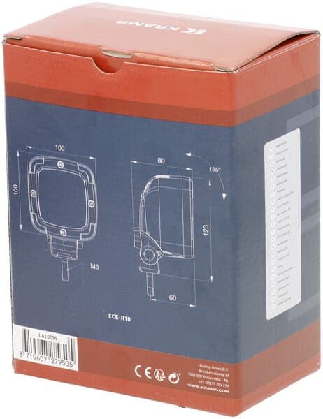 LED-arbejdslampe til Case IH, Steyr, Valtra, Giant, Weidemann, Schäffer, VM-læsser, Kubota, firkantet 15W 1800lm