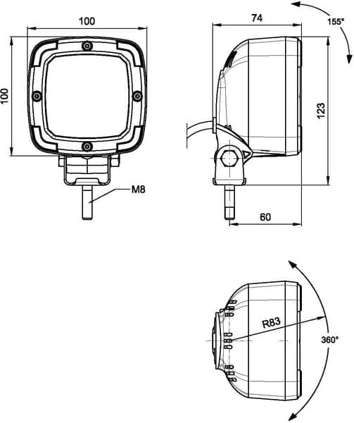 LED-arbejdslampe til Case IH, Steyr, Valtra, Giant, Weidemann, Schäffer, VM-læsser, Kubota, firkantet 15W 1800lm