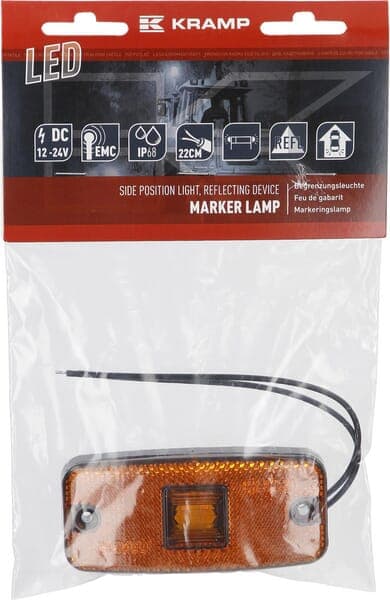 LED-markeringslampe, rektangulær, 12/24V med kabel og beslag Kramp LA30128