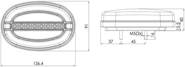 LED-frontkombinationslampa, oval, 12–24V 136,4x91x40 mm Kramp LA80036