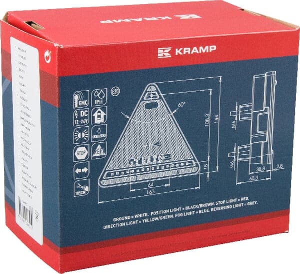 LED-baglygte, venstre, trekantet, 12/24V Kramp LA40027