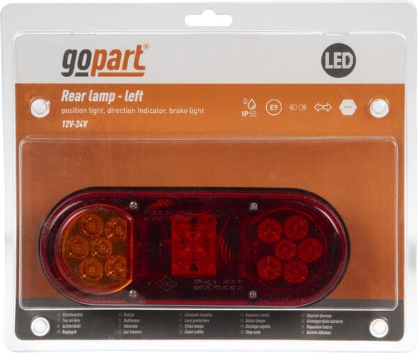 LED-baglygte, venstre rektangulær, 12/24V rød/orange 205x53,6x80 mm gopart LA45007
