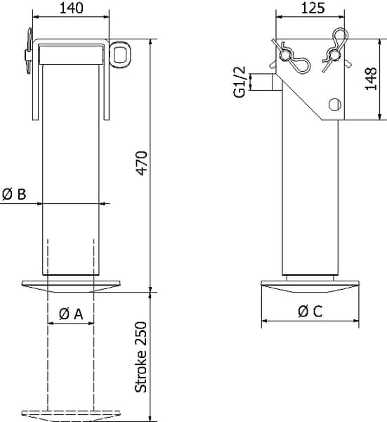 Hydraulisk støttefodsæt SP65-250C SP65250C