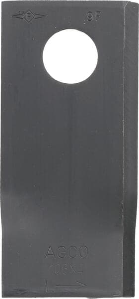 Roterende plæneklipperkniv venstre 106x48x4 mm hul Ø 19 mm rund passer til Fella 122329KR