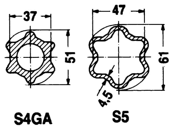 Belagt stjerneprofilrør S4GA Ø indvendig 39 Ø udvendig 51x37x6 mm L=1 m Walterscheid 7549911000